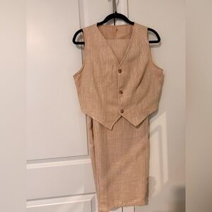 Tan Sleeveless Vest and Skirt Set